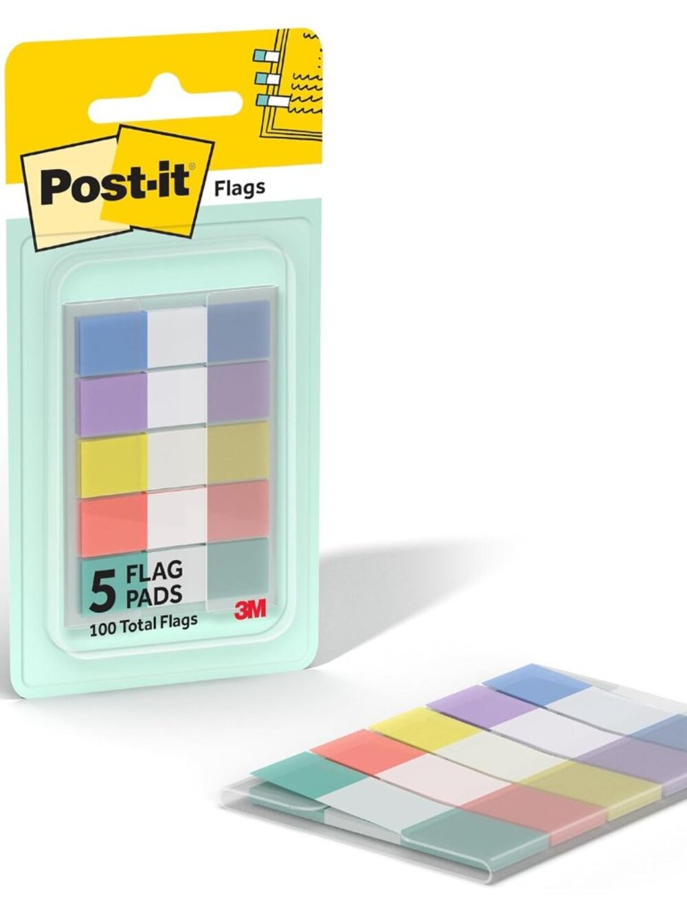 Flags, .47 x 1.7 in, Assorted Pastels, 1 Pack Dispenser, 100 Flags